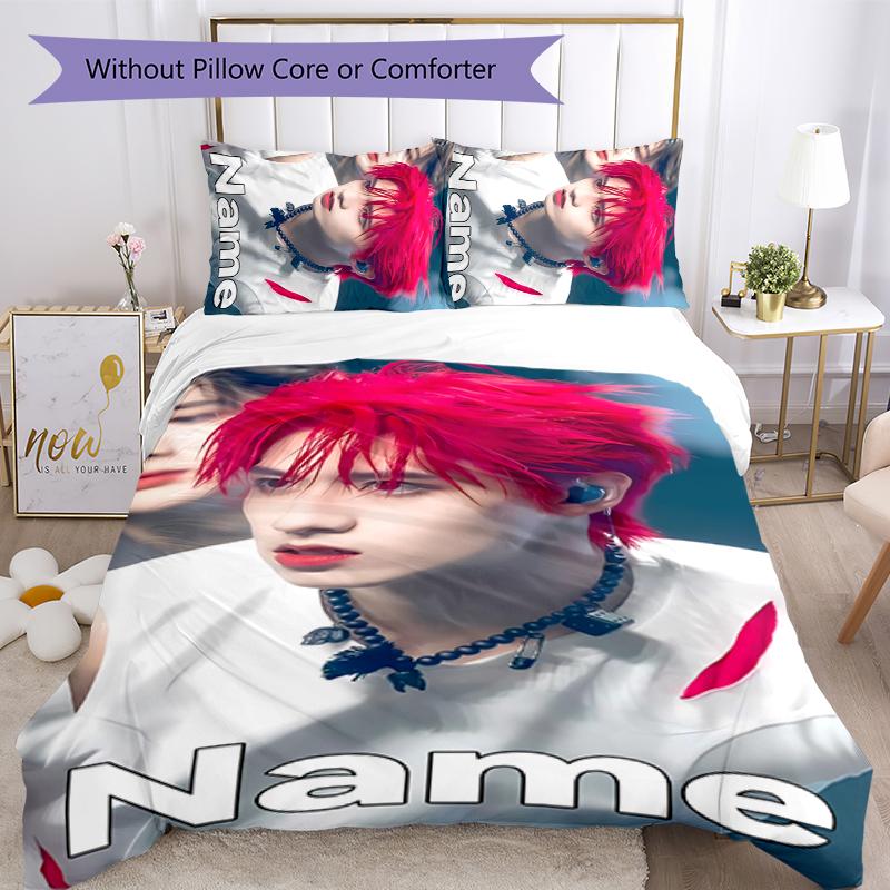 3pcs Custom Name TOP lands boy group Zhu Zhixin Bedding Set Duvet Cover Closure Includes 1 Duvet Cover & 2 Pillowcases for All Seasons Bedroom Decor