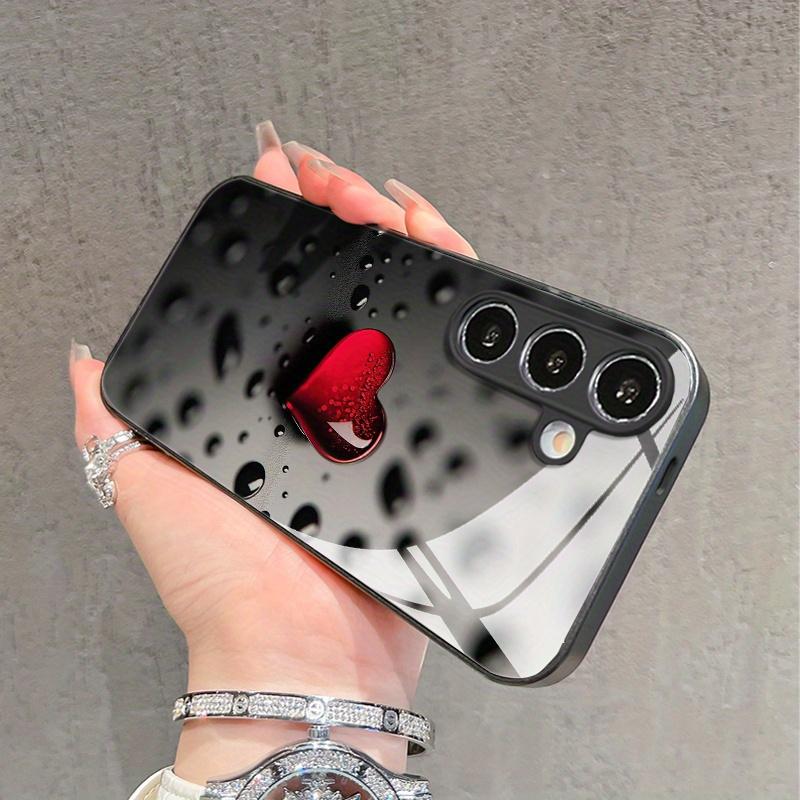 Red artificial jade heart patterned glass phone case for Samsung Galaxy S26 S25 S24 S23 S22 S20 fe/plus/ultra anti drop