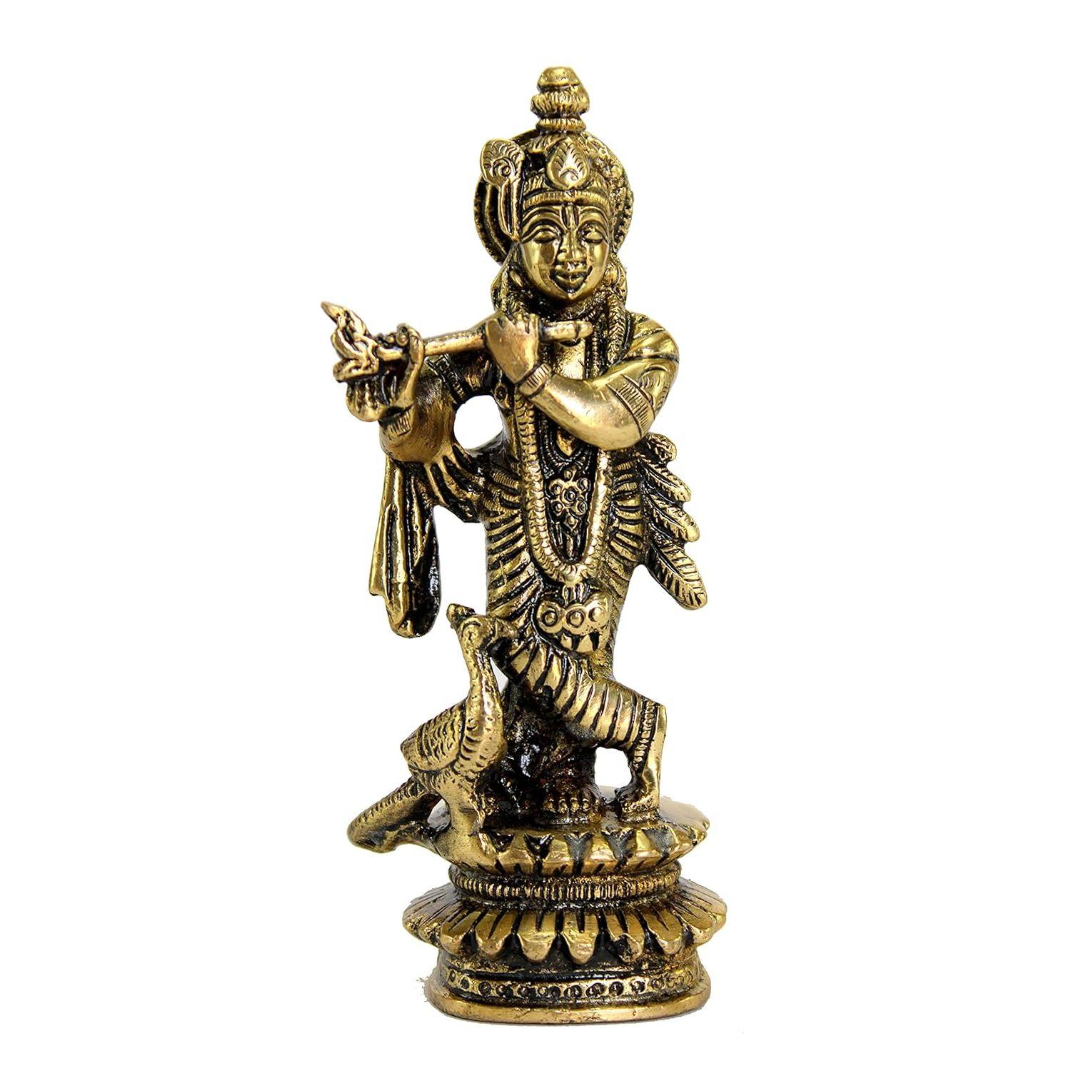 

Латунный Кишан Кришна с павлином Мурти Идол Статуя Скульптура - 5 дюймов для Пуджа Мандира или Домашнего Декора 5 INCH
