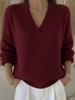 New for 2026: European & American V-Neck Loose Knit Sweater – Solid Color, Casual Fashion, Women's Knitwear.