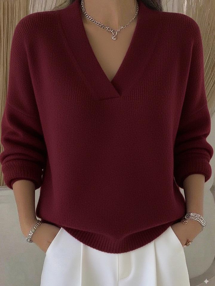 New for 2026: European & American V-Neck Loose Knit Sweater – Solid Color, Casual Fashion, Women's Knitwear.