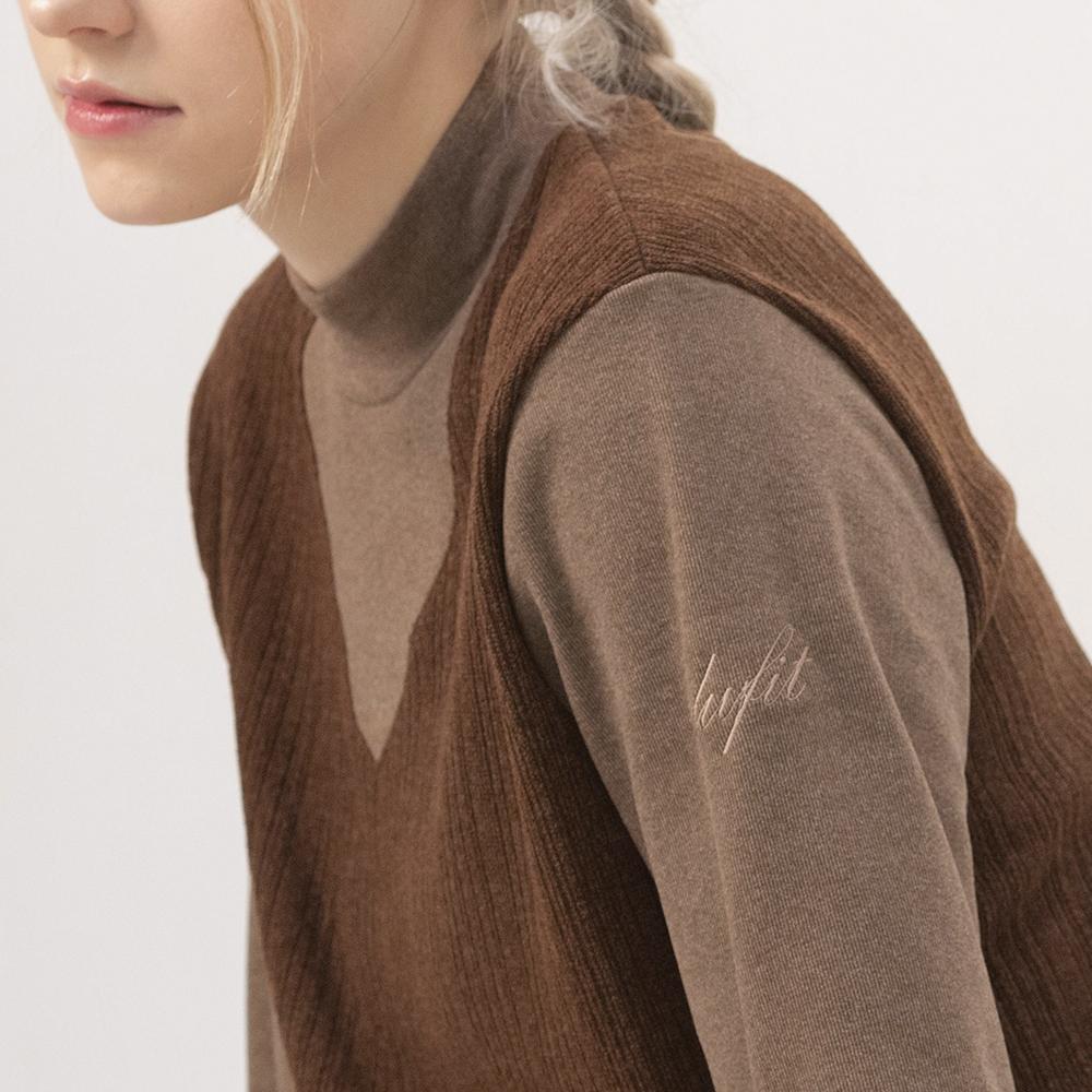 DURAN Knit Combination Layered Mock Neck T-Shirt Dtf4W-4154 2 Colors