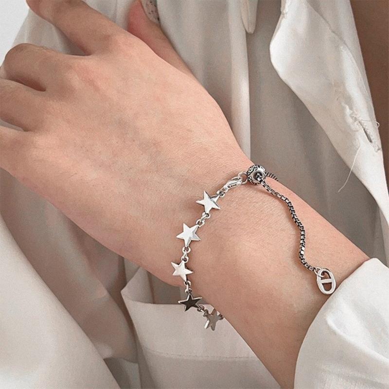 Simple Star Bracelet Metal Link Chain Charm Bracelet Fashion Adjustable Bangles Statement Jewelry for Women Girls