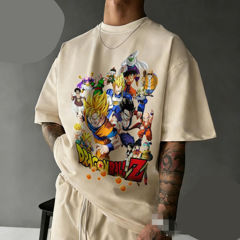 New Arrival Dragon Ball Z Oversized Nostalgia T-shirt  Full Character Cast Retro Graphic Print 100% Cotton Casual Tee