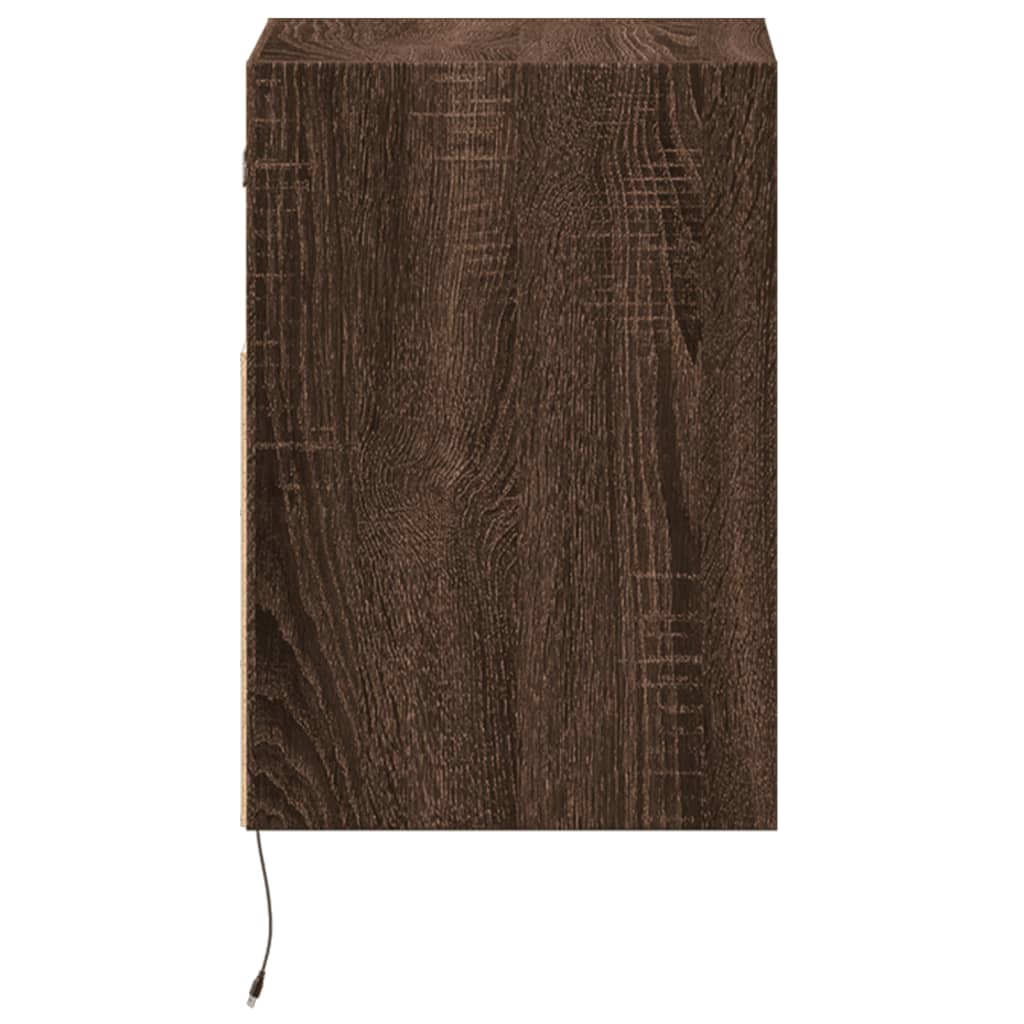 Wall Mounted Nightstand with LED Lights Brown Oak Effect
