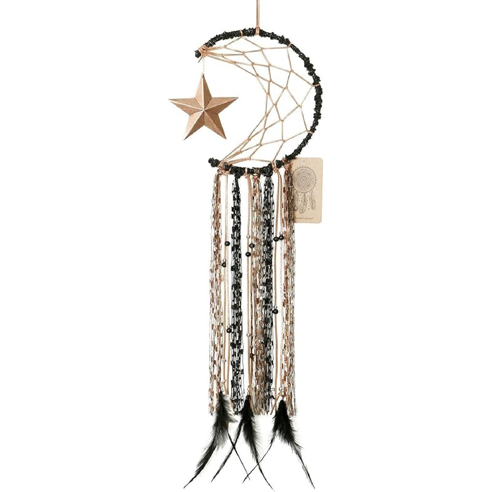 Dremisland Blue Dream Catcher Handmade Half Circle Moon Design Dream Catcher Feather Hanging with Star Home Decoration Ornament Festival Gift (Moon& коричневый