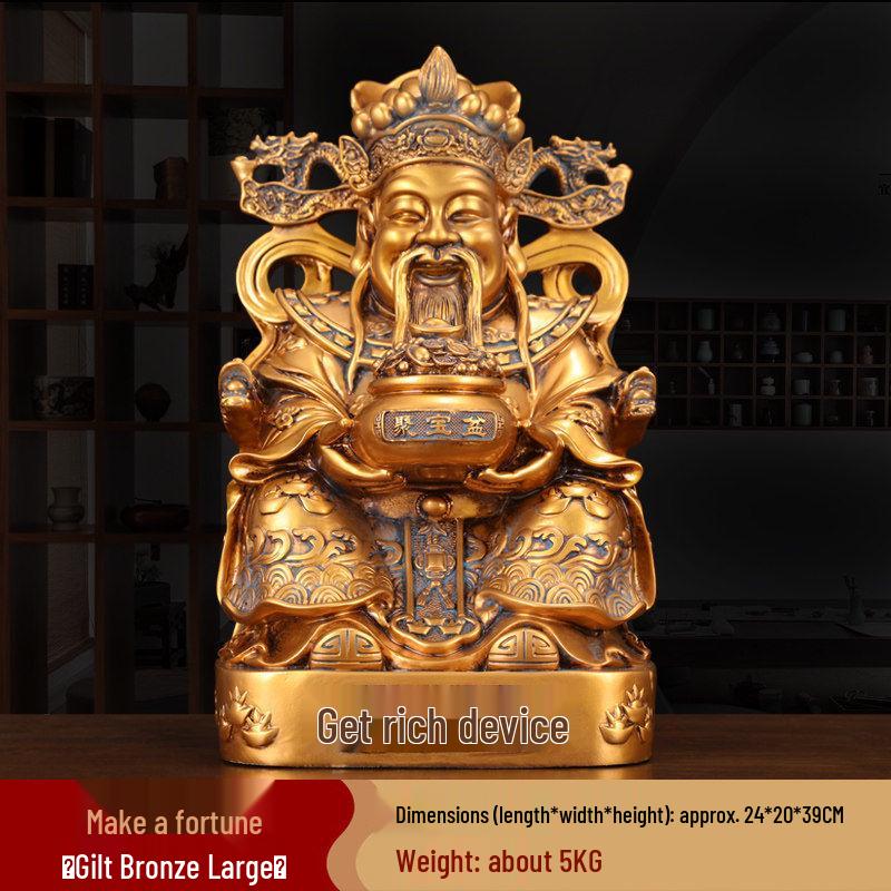 Large Bronze Five Gods of Wealth Figurine for Home or Office Worship