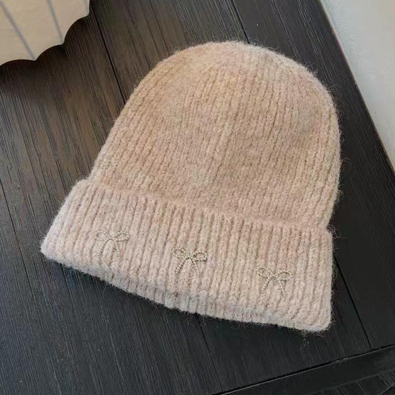 Korean Versatile Thickened Bow Wool Hat Fashionable Casual Big Head Circumference Windproof Warm Hat Autumn and Winter Ear Protection Cold Hat