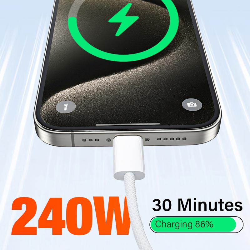 240W USB C To C Type C Super Fast Charging Cable Braided Cord for MacBook Pro iPhone 17 16 15 Pro Ipad DELL Laptop 2 Meter Long
