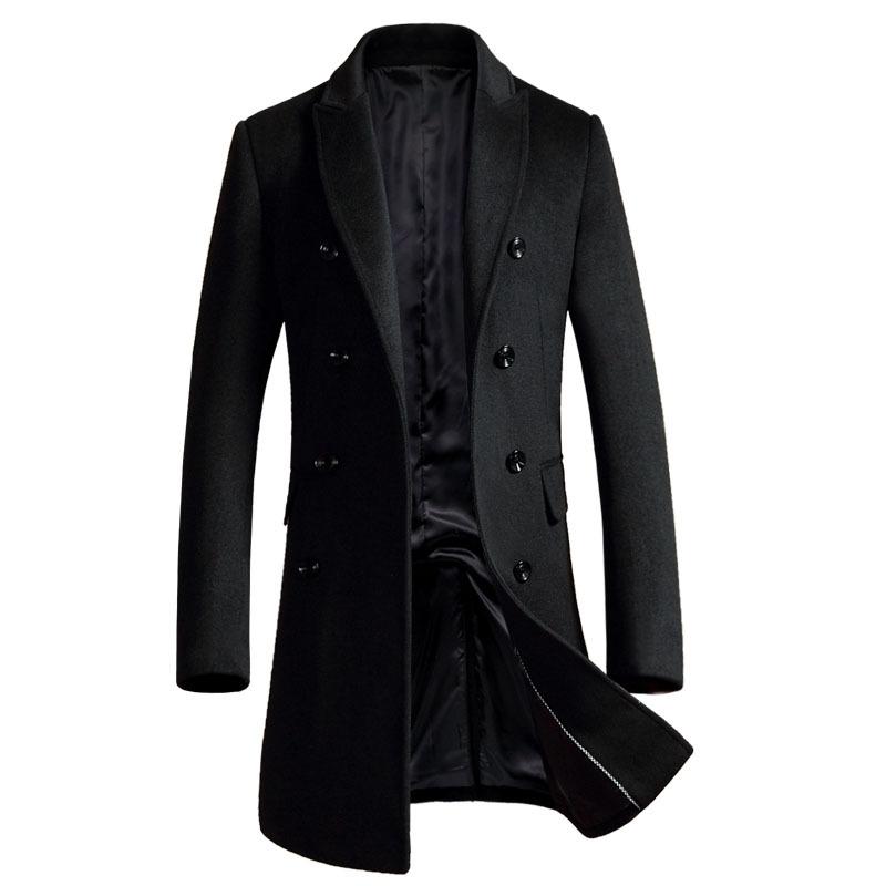 Spring and Autumn New Men's Wool Coat Medium and Long Double-breasted Suit Collar Wool Windbreaker Men's British Wool Jacket
