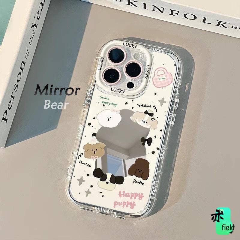 

Cartoon Bear Anti-Fall Mirror Case for iPhone 14/15/16 Pro Max Apple 12 Pro