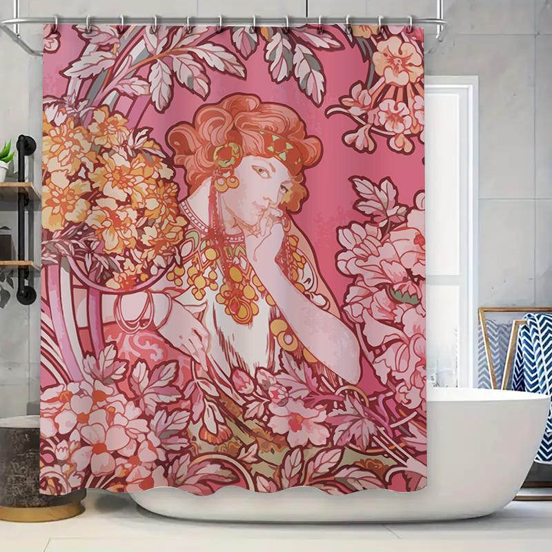 Vibrant Floral Shower Curtain Pink Bohemian Vintage Decor Home Bathroom Accessories for Adults Girls