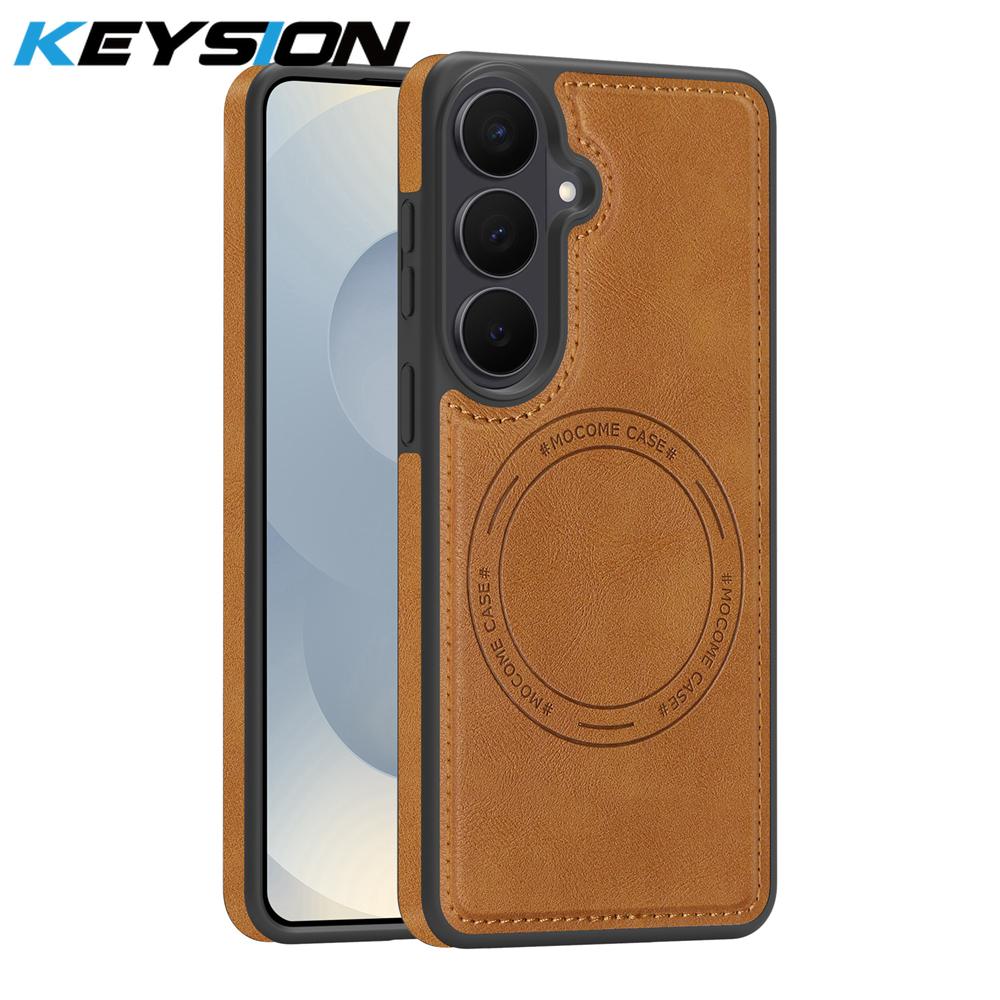 KEYSION Retro PU Leather Case for MagSafe for Samsung Galaxy S25 S26 Ultra 5G S26+ S25 FE Magnetic Shockproof Phone Cover