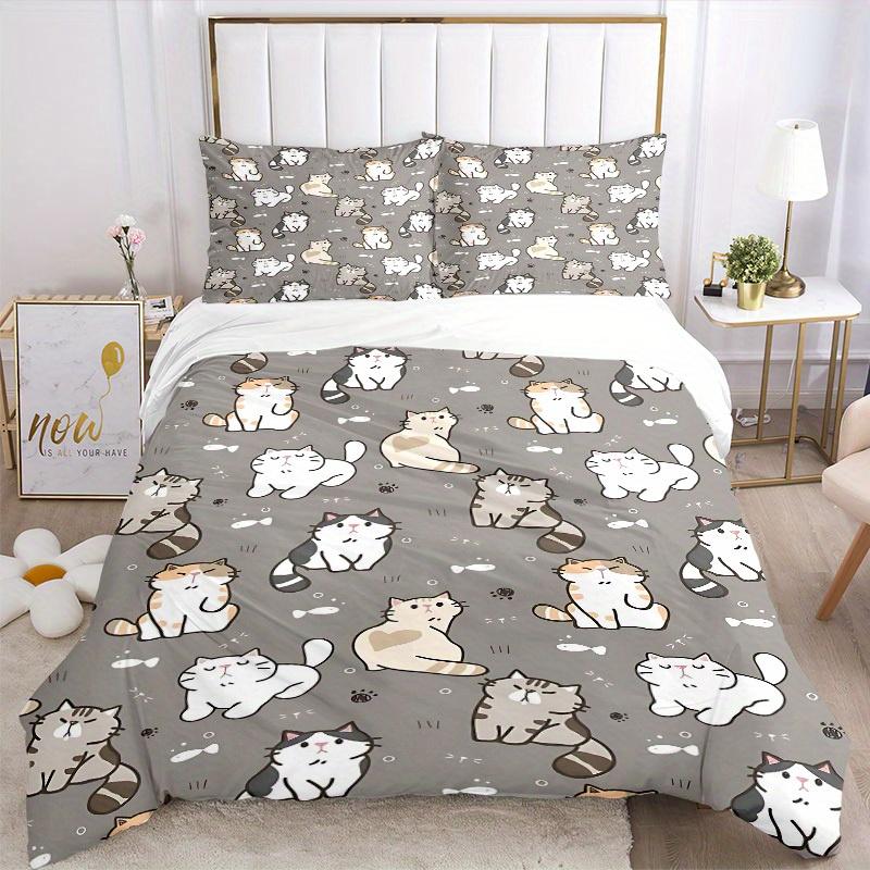 3pcs Cats Pattern Print Bedding Quilt Cover, Soft and Comfortable Quilt Cover Suitable for Bedroom and Guest Room177