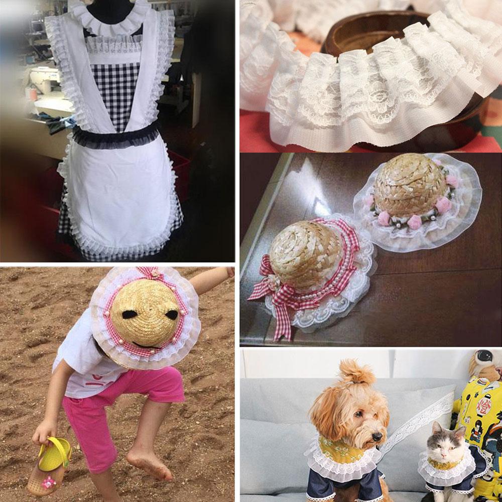 Eco-Friendly 5cm Chiffon Lace Ruffle Trim Double Layer Wrinkle Applique Ribbon for Garment 100cm Length BK WH 3D Pleated Fabric