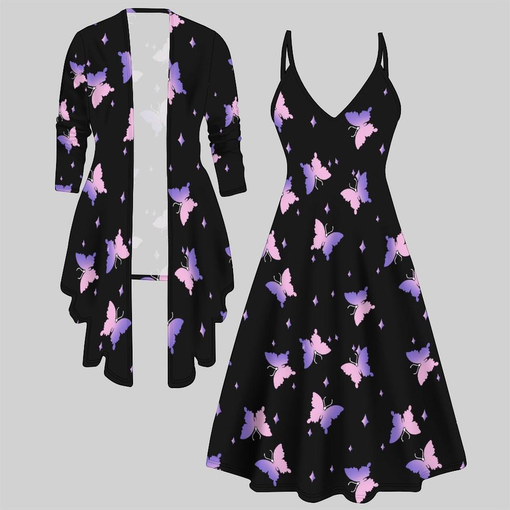 3D Printed Set Dress Coat , Double Color Combination with Simple Design Fashion Print,suitable for Various Scene Fashion Styles