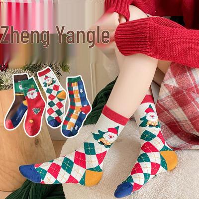 Weihnachtsgeschenkbox für Frauen: Cartoon-Socken für Herbst/Winter, Rote Baumwoll-Hochzeitssocken für Paare