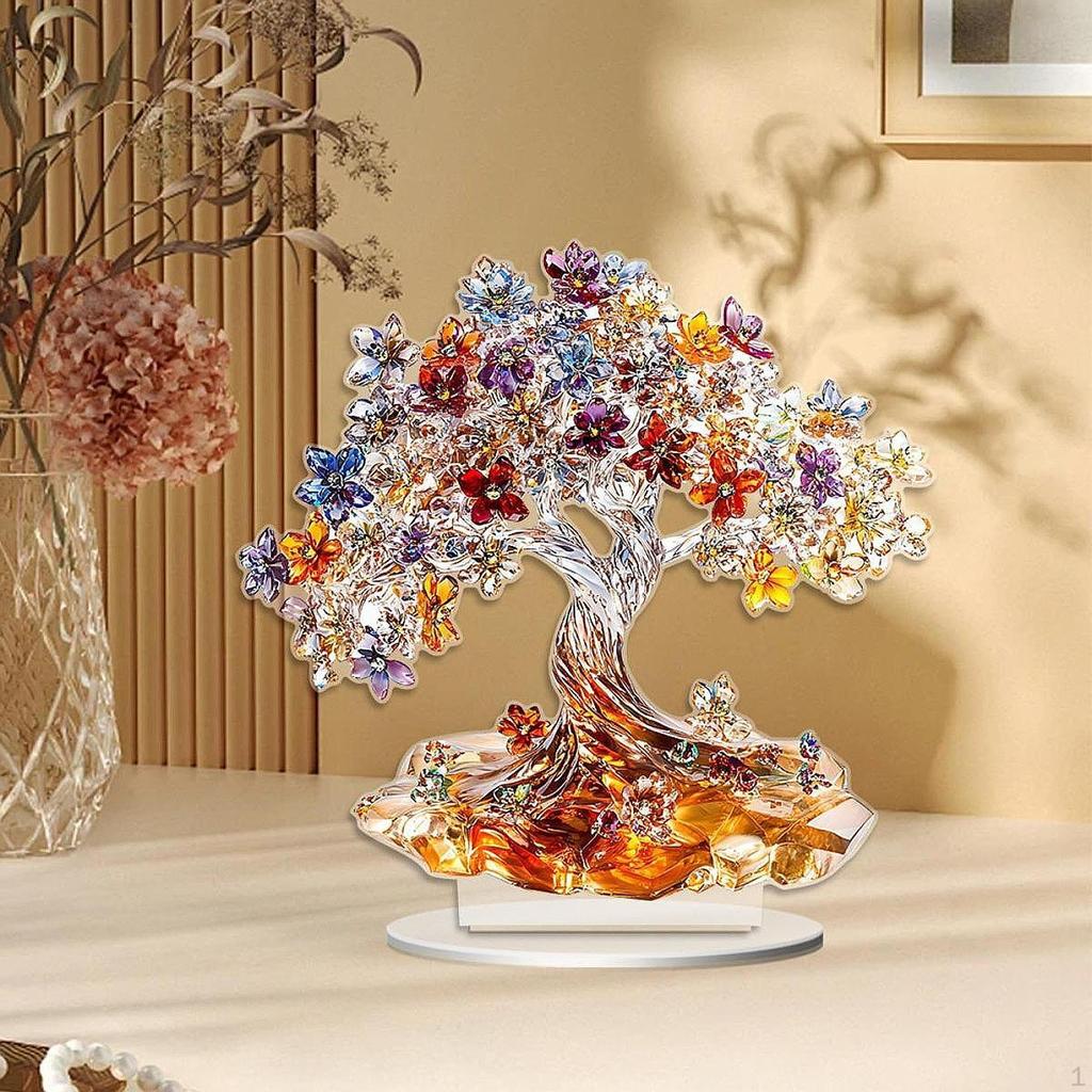 Akryl Livets Tre Ornament Skrivebordsdekor 2D Hjemmedekorasjon Samleobjekt med Base Bord