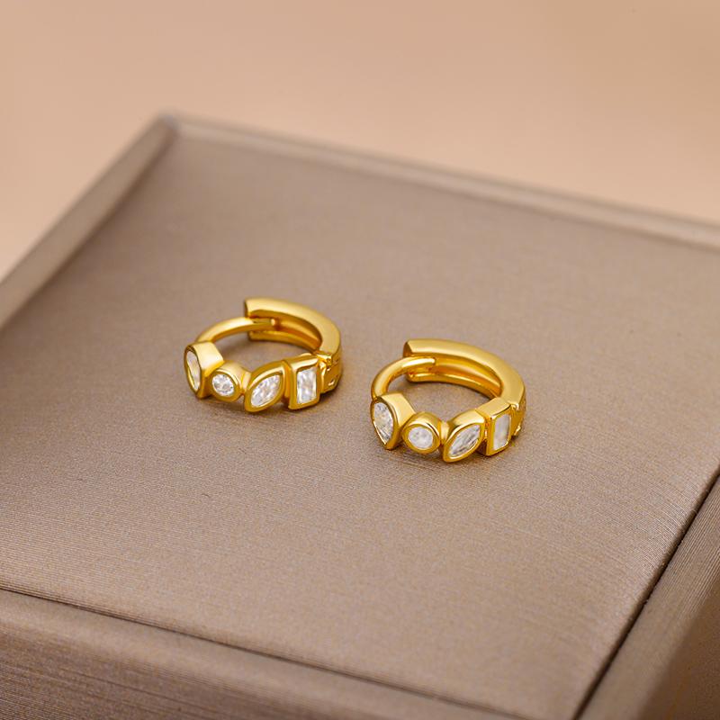 Cute Minimalist Zircon Green Hoop Earrings For Women Stainless Steel Small Circle Ear Button Earrings  Jewelry