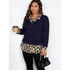 Hot Girl Leopard Print Patchwork Lapel Long-sleeved T-shirt for Women's Spring New Fitted Base Layer