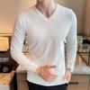 Men's Autumn-Winter V-Neck Slim Fit Woolen Sweater - Solid Color Long Sleeve Knitwear