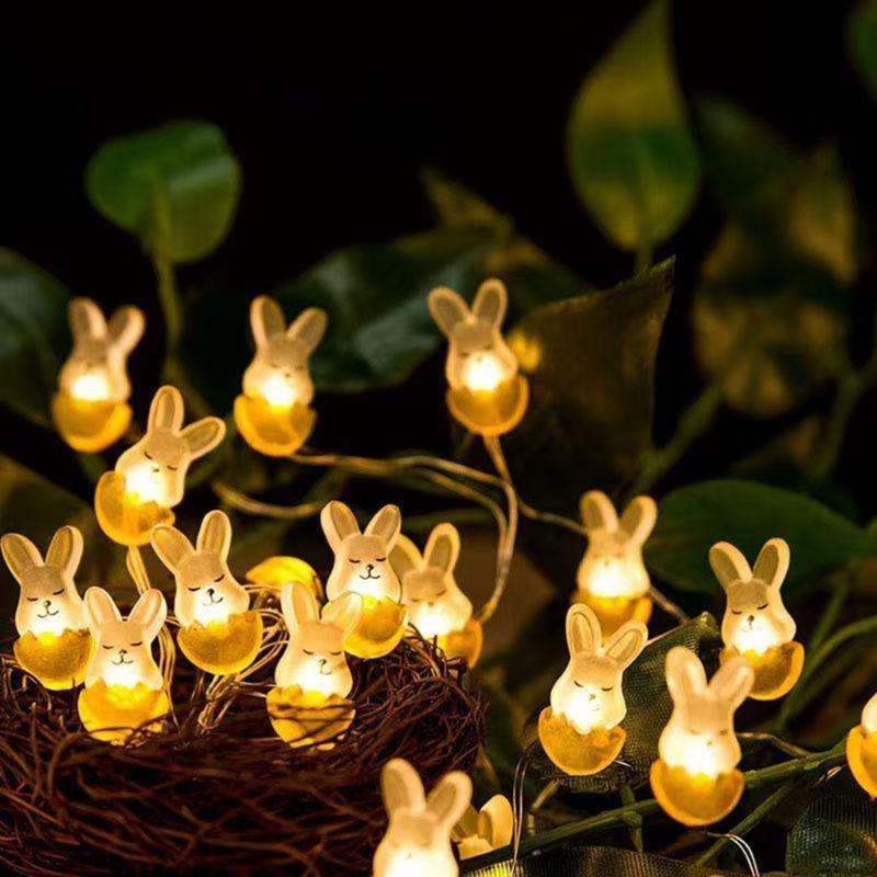 Easter Rabbit Themed LED Lights USB Charging Decorative String Lights for Tabletop Mantels Staircase Festival Decoration