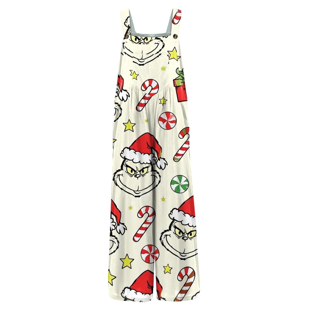 Damen Casual Ärmelloser Baumwoll-Jumpsuit mit Weihnachtsdruck für Feiertagsfeiern