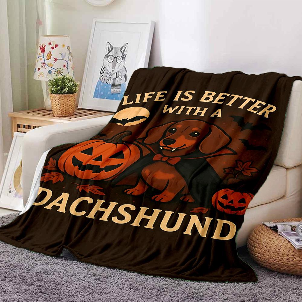 1pc Halloween Dachshund Throw Blanket Soft Flannel, Cozy All Season Polyester Perfect for Home, Office 80cmx120cm