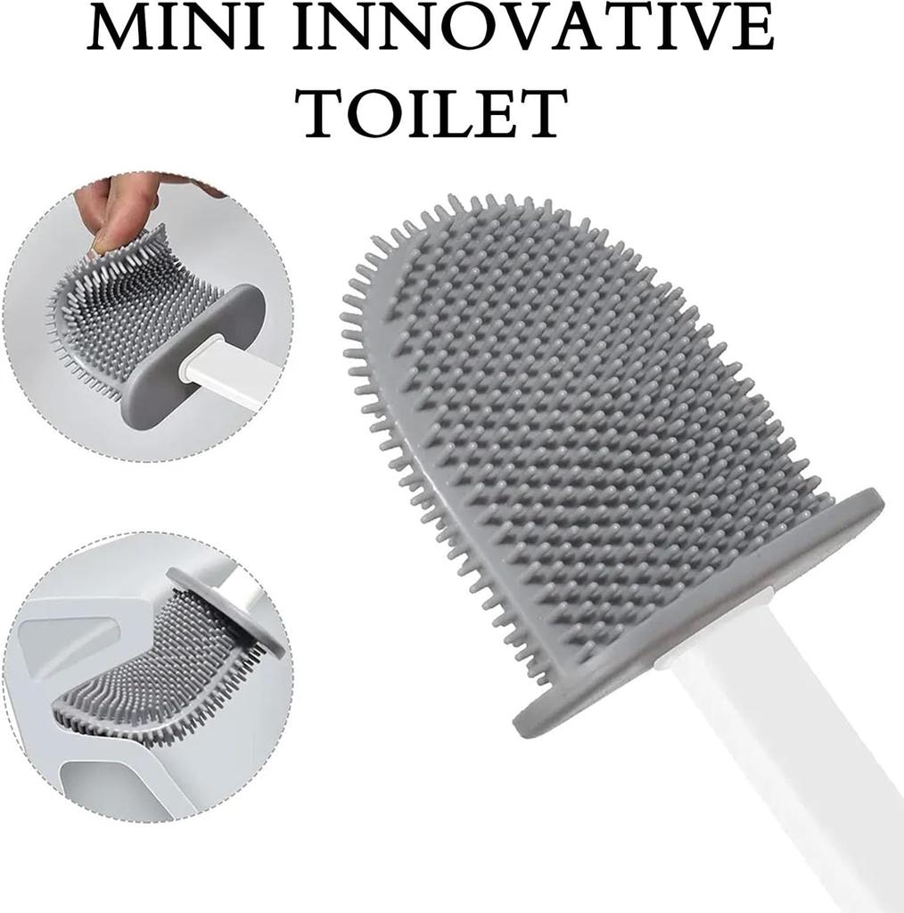 Silicone Toilet Brush Holder with Soft TPR Flexible Bristles Toilet Cleaning Brushes Long Plastic Handle Bathroom Accessories