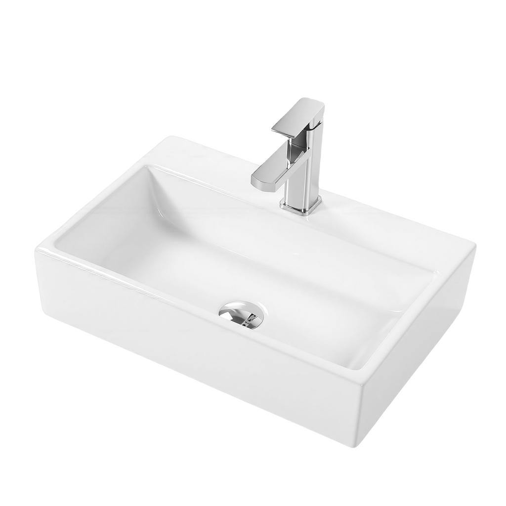 Bathroom Vessel Sink Ceramic Rectangle Modern Above Counter Sink Bowl with Faucet Pop Up Drain for Bathroom Vanity