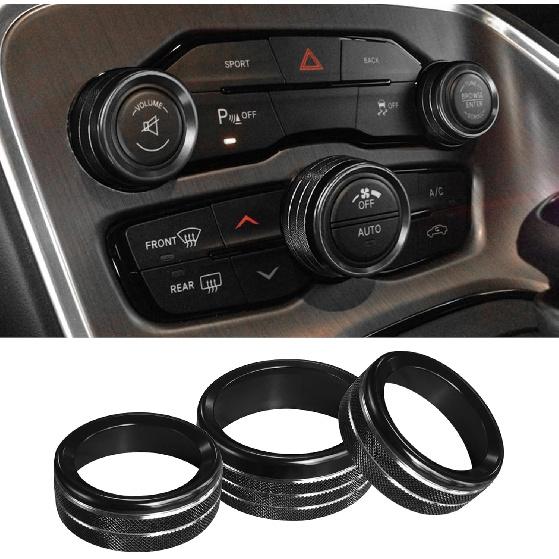 3PCS Air Conditioner Switch Button Knob Cover, Aluminum Alloy Knob Ring Trim Cover, Climate Control Knob Covers, Auto Decor Accessories Fit for Dodge