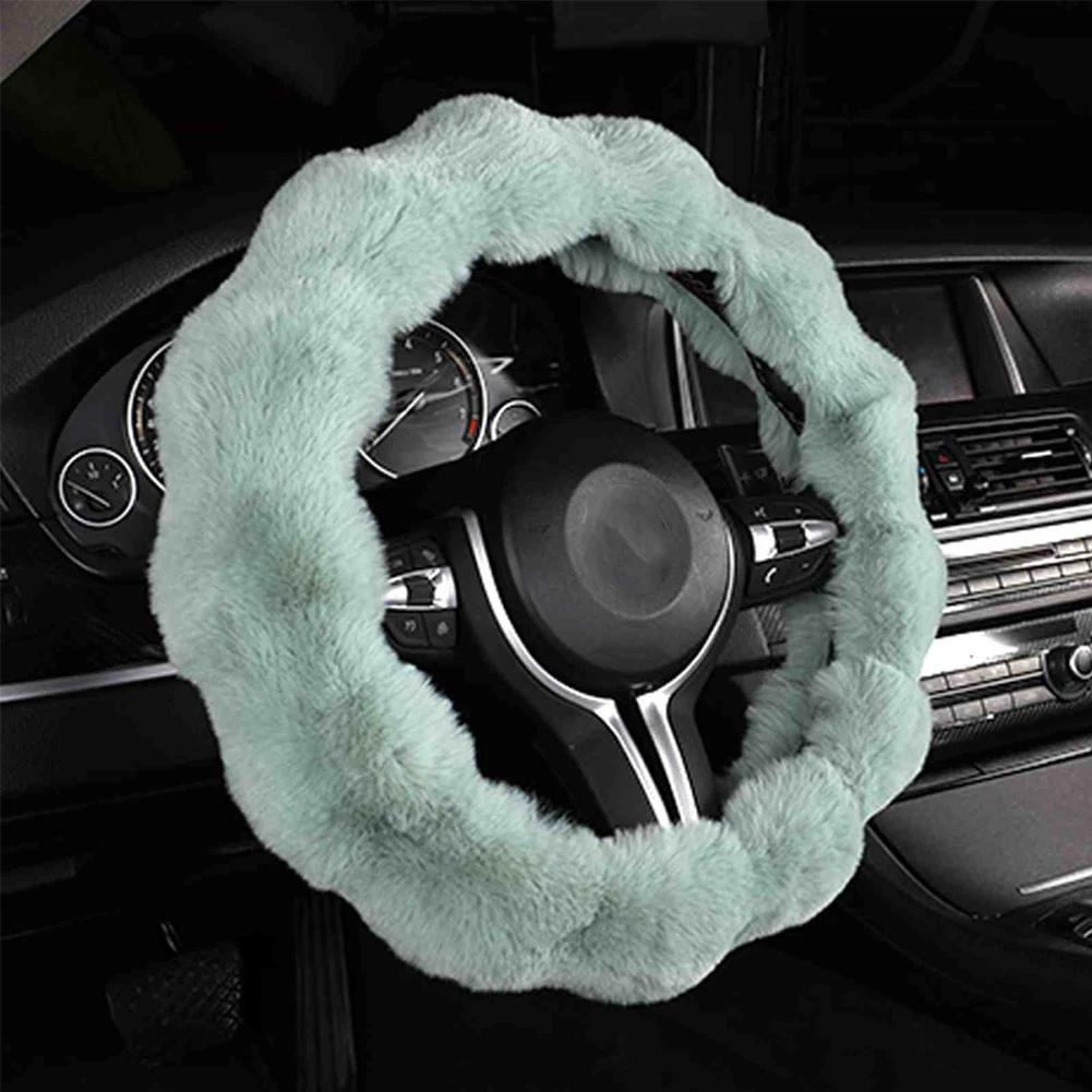 Soft Fluffy Car Steering Wheel Cover Plush Winter Warm Steering Qheel Grip Cover Non-Slip Steering Wheel Protector Car Steering