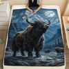 1PC Moonlit Highland Yaks Print FlAannel Blanket, High quality Comfortable for All Seasons, Home Decor, Warmth and Comfort