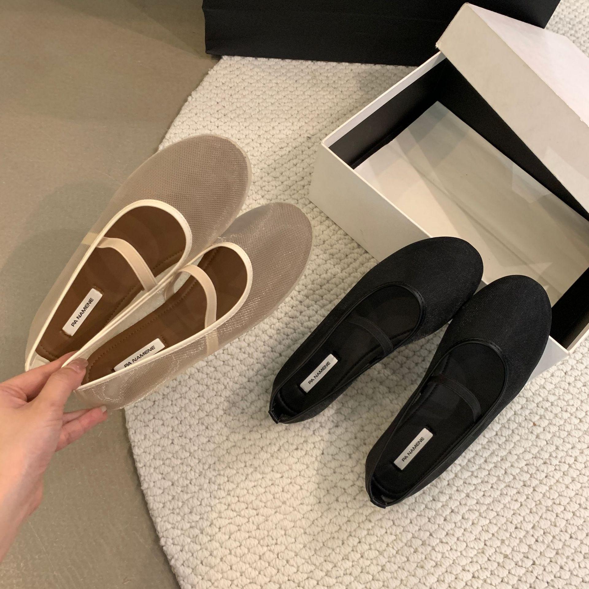 

2025 summer new round head mesh breathable word with flat bottom lazy Internet celebrity thin women s sandals 40 абрикосовый