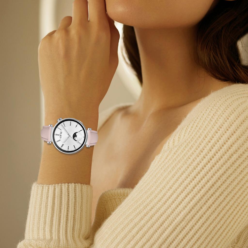 For Huawei Watch GT 5 41mm Watch Band 18mm Slim Genuine Cow Leather Strap with Silver Buckle