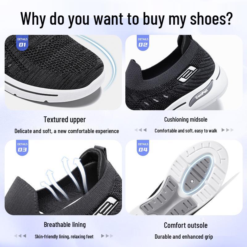 Men's Flyknit Breathable Slip-on Casual Shoes - Lightweight, Comfortable & Soft Sole Mesh Dad Shoes