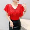 Summer European Women T-Shirt Clothes Sexy V-neck Luxury Hot Diamonds Tops Chic Female Short Sleeve All Match Tees