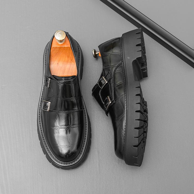 

Ретро Мужские Лоферы, Увеличивающие Рост, Черно-коричневые, Повседневные, На Толстой Подошве, Нескользящие, Модные, На Пуговицах, Кожаные Туфли, Социальная Обувь, Мужские 46