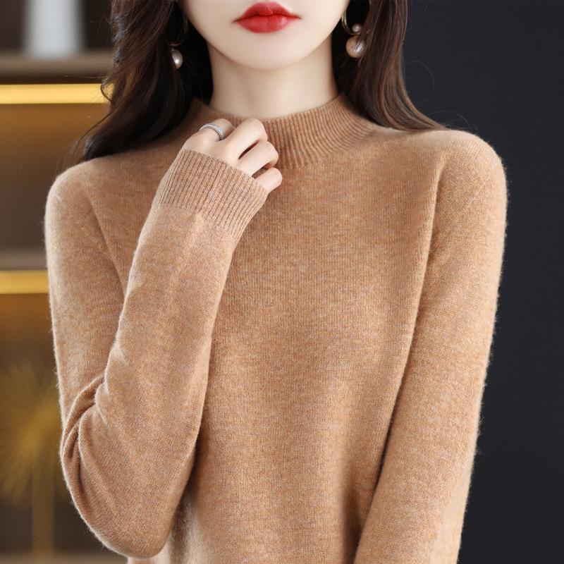 Women's High-Quality Cashmere Wool Sweater, Half-High Neck, Fashionable Slim Fit, Autumn/Winter Collection