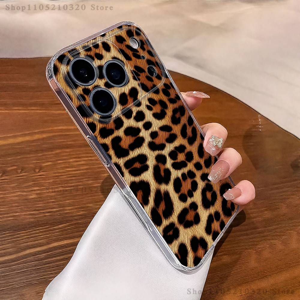 Fashion Tiger Leopard Print Phone Case iPhone17 16 15 14 13 12 11 Pro Max Plus Mini Clear Full Back Cover Silicone Soft Shell