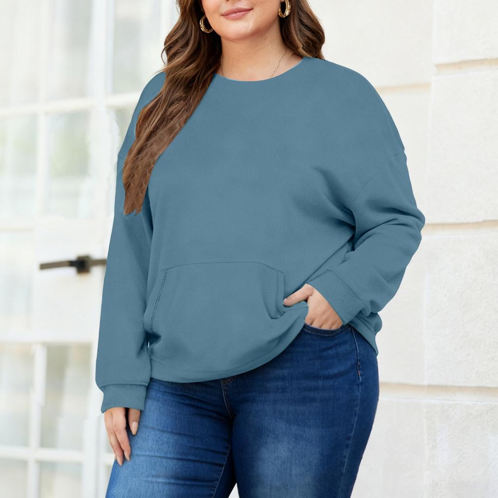 Plus Size Sweatshirt För Kvinnor Oversized Crewneck Långärmad Pullover Toppar