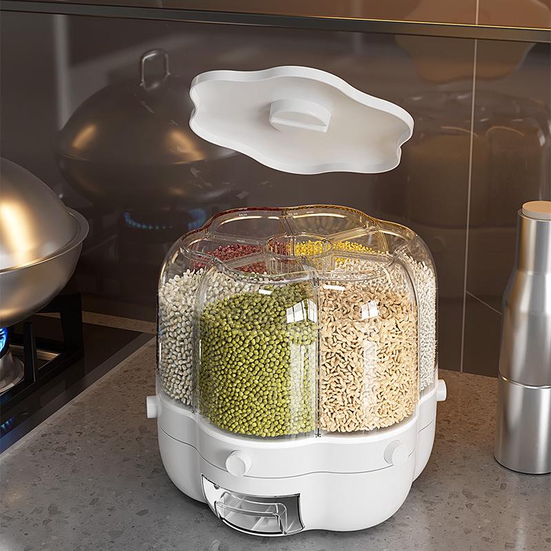 Rotating Rice Storage Bin: Insect & Moisture-Proof, Sealed Divided Grain Canister for Household Use