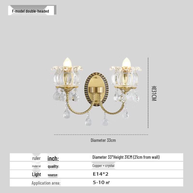 Европейский винтажный медный настенный светильник с двумя плафонами