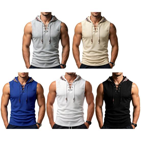 Męski Tank Top Mięśniowy, Bezrękawnik z Kapturem Slim Fit, Oddychająca Kamizelka Treningowa na Siłownię na Lato na Zewnątrz