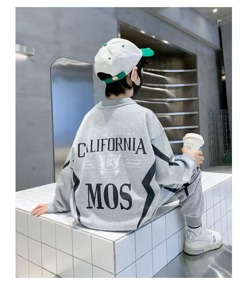 Boys' Spring & Autumn Long Sleeve Sportswear Set 2025 - Fashionable Two-Piece Outfit for Older Kids