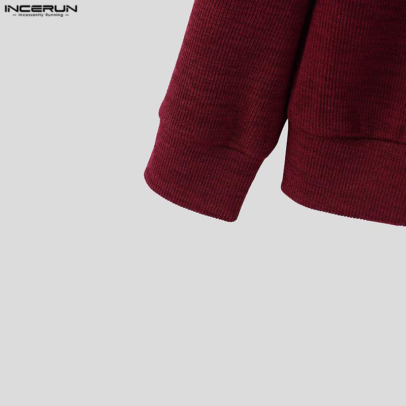 INCERUN Oversized Men V Neck Long Sleeve Front Cross Buttons Rib Casual Loose Cardigan