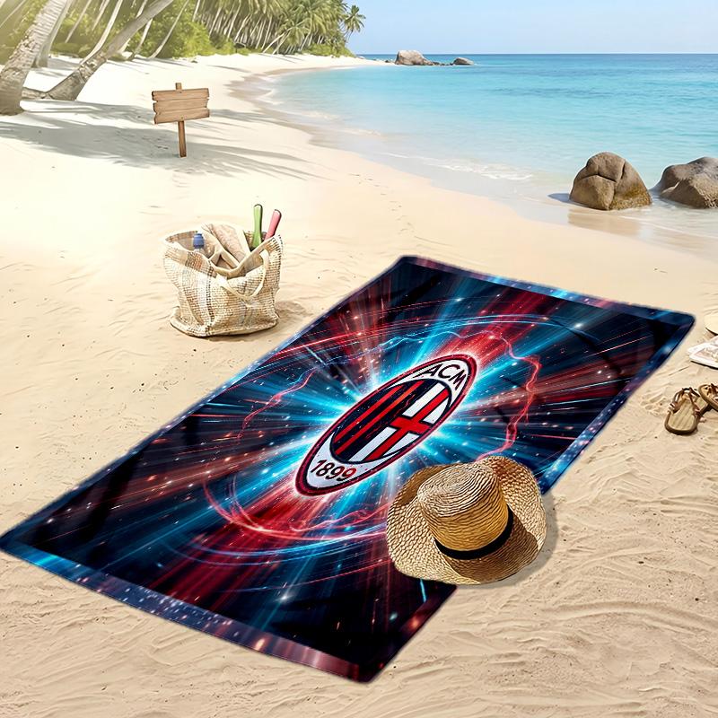 מגבת חוף מודפסת AC Milan, מגבת רכה מתייבשת במהירות, שמיכת חוף מלבנית גדולה ניידת לנסיעות, בריכה