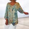 Women's Casual Solid Color Printed V-Neck Loose Irregular Hem Mid-Long Sleeve Top