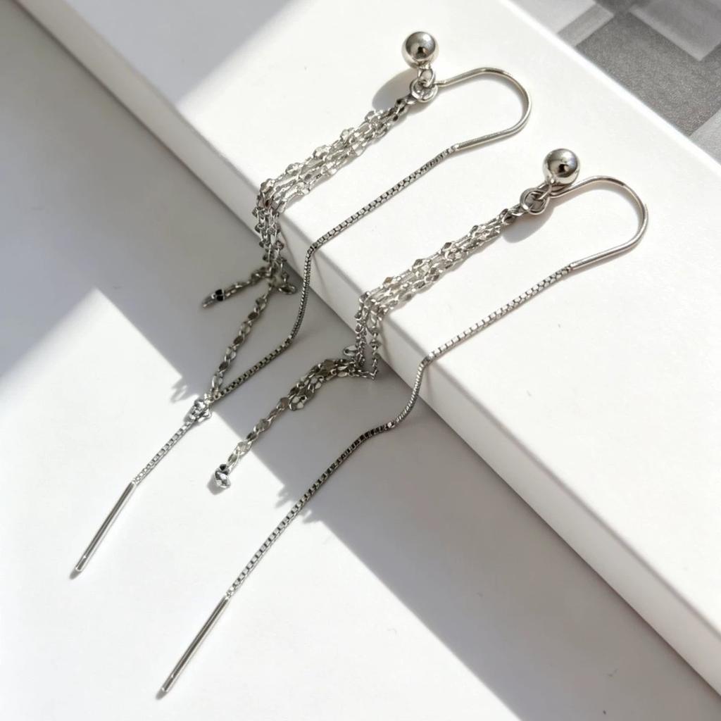 Fine 925 Sterling Silver Elegant Long Tassel Threader Earring for Women Versatile Party Gift Daily Wear Earring Piercing Jewelry