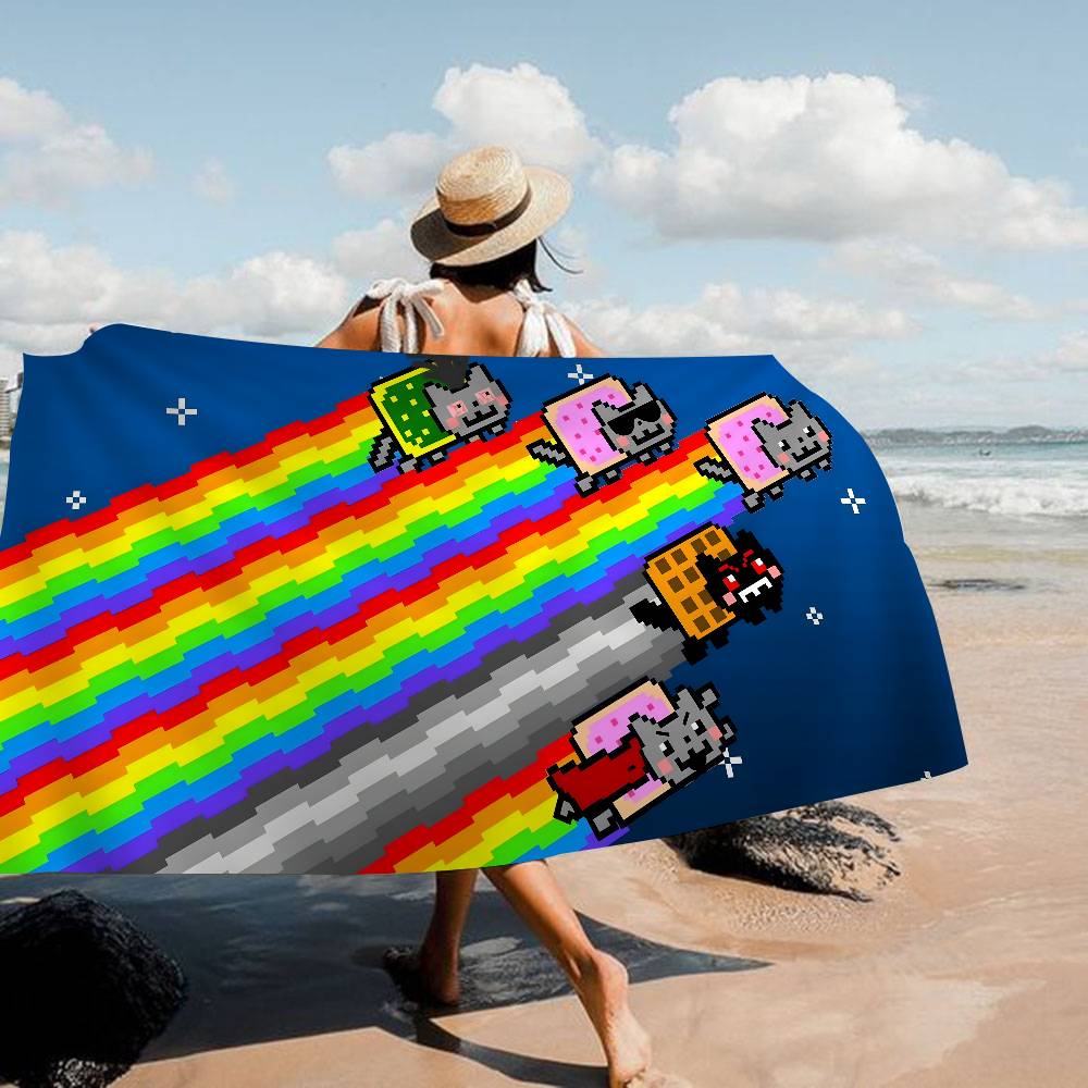 Cartoon N-Nyan Cats Cute Microfiber Printed Beach Towel Mountain Climbing Yoga Beach Swimming Running Absorbent Soft Towel